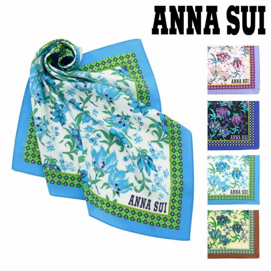 アナスイ スカーフ コットンシルクプリントスカーフ レディース<br>2AS 50022-01 ANNA SUI | シルク混 バンダナ 花柄 洗濯可能 アナ スイ