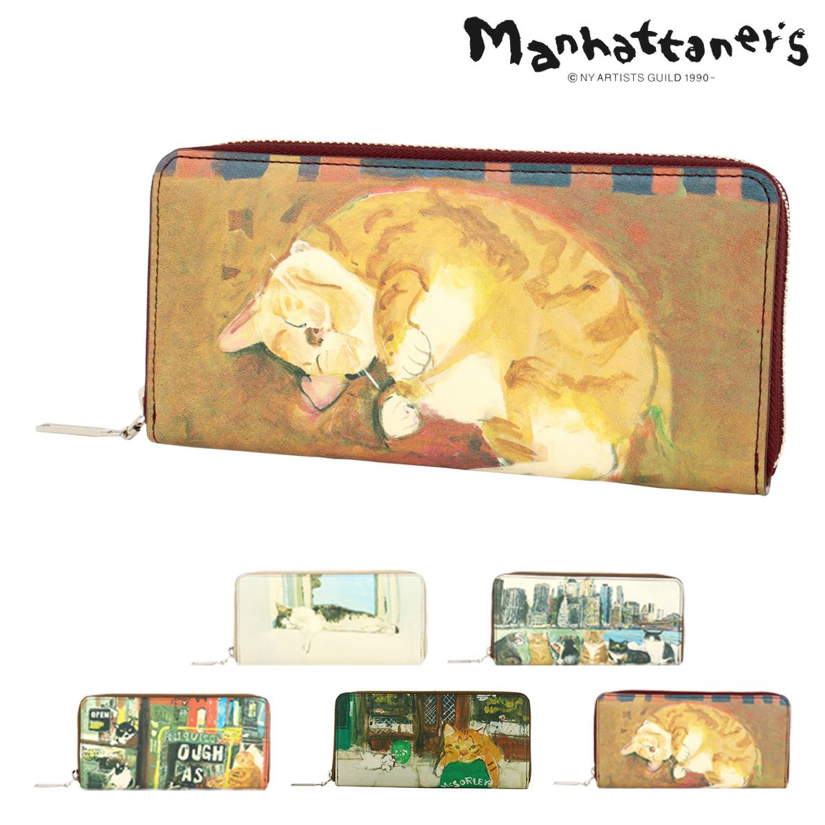 マンハッタナーズ 財布 小さめ コンパクト 本革 猫 ねこ ネコ