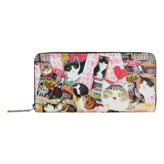 【美品箱付き】マンハッタナーズ 長財布 猫 本革 オレンジ ファスナー ねこ 美品箱付き】マンハッタナーズ 長財布 猫 本革 オレンジ ファスナー ねこ