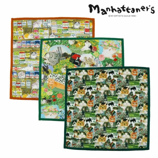 マンハッタナーズ ハンカチ レディース<br> 75-8201 日本製 スマホ拭き スマホクリーナー MANHATTANER'S メガネ拭き 眼鏡 眼鏡クリーナー ねこ ネコ 猫