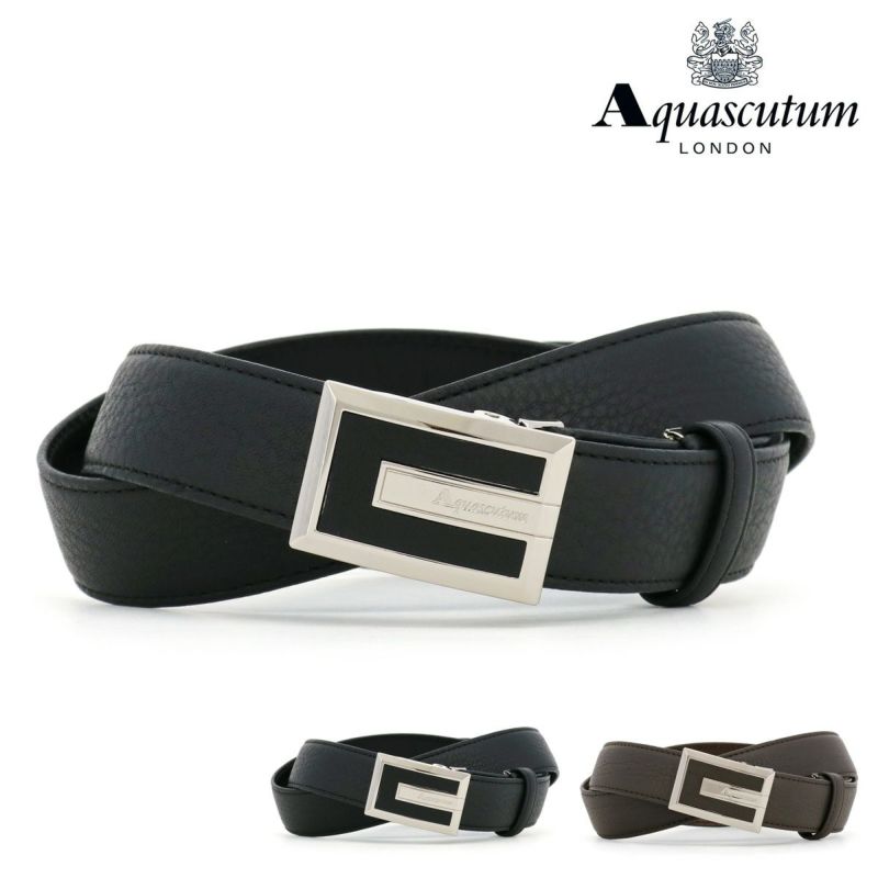【貴少】　Aquascutum  シボ革　レザーベルト シボレザースライド式バックル穴無しベルト