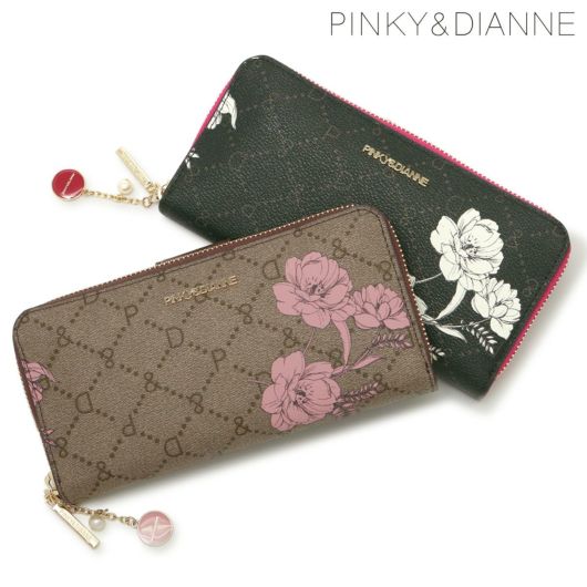 ピンキーアンドダイアン 長財布 ラウンドファスナー 大容量 本革 レディース<br> PDLWCET5 フラワーペイント PINKY&DIANNE カード収納 レザー 牛革