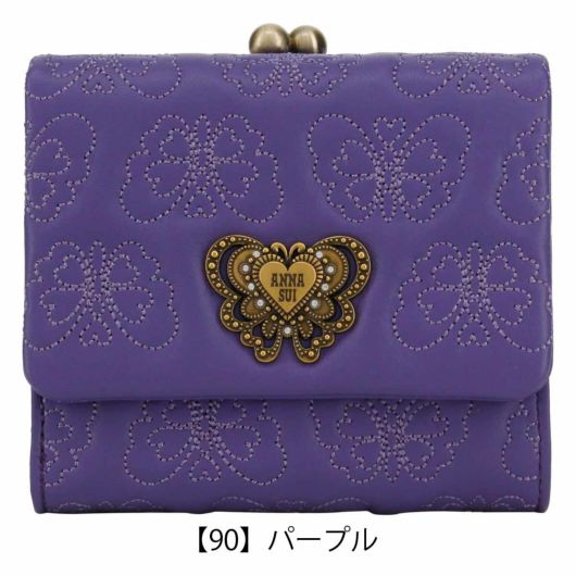 アナスイ 財布 二つ折り ANNA SUI がま口 二つ折り財布 レザー