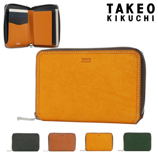 タケオキクチ 二つ折り財布 ラウンドファスナー 本革 メンズ 780614