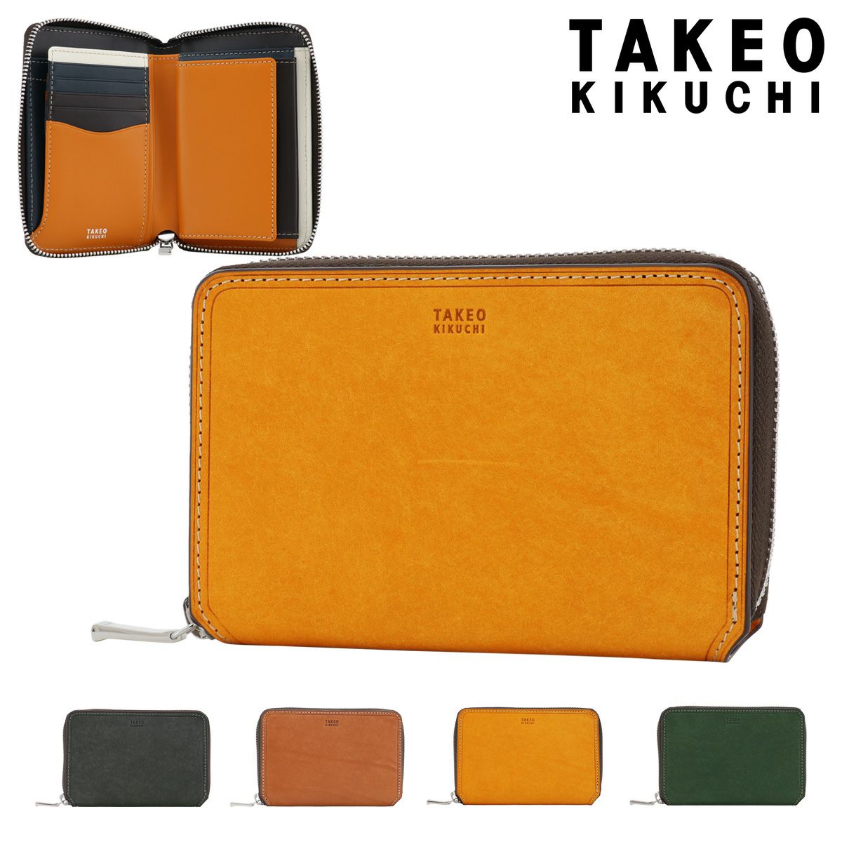 タケオキクチ 二つ折り財布 ラウンドファスナー 本革 メンズ 780614