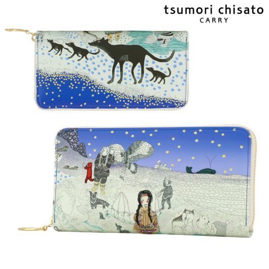 ツモリチサト キャリー 長財布 ラウンドファスナー ヴィーガンレザー レディース<br> 日本製 57732 ゆきの日 tsumori chisato CARRY 刺繍 アップルレザー