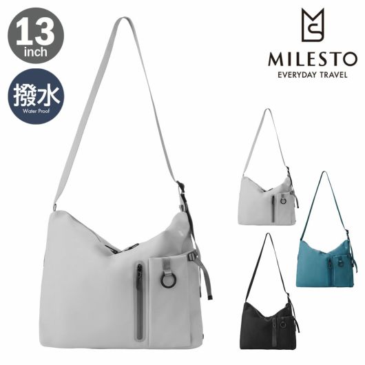 ミレスト ショルダーバッグ 13インチ 撥水 防水 リキッド メンズ レディース <br>MLS945 リキッド LIKID MILESTO｜斜めがけ ななめ掛け 通学 自転車 旅行 通勤 防災 アウトドア キャリーオンバッグ シンプル カジュアル ラウンドショルダーバッグL
