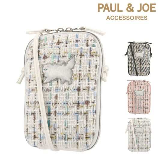 ポールアンドジョーアクセソワ スマホショルダー レディース ツイード・ジプシー<br> PJA-B1062 PAUL&JOE ACCESSOIRES ミニショルダー 猫 ラメ 刺繍 チェック ウォレットショルダー