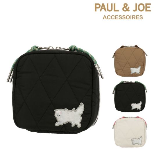 ポールアンドジョーアクセソワ スクエアポーチ レディース キルティング<br> PJA-P1091 PAUL&JOE ACCESSOIRES 猫 ワッペン 刺繍