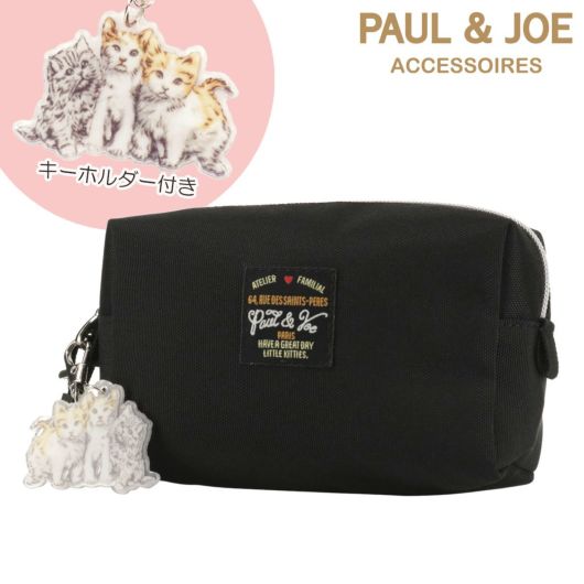 ポールアンドジョーアクセソワ 化粧ポーチ レディース ワッペン・スリーキャッツ<br> PJA-P1112 PAUL&JOE ACCESSOIRES ミニポーチ 軽量 猫 アクリルキーホルダー