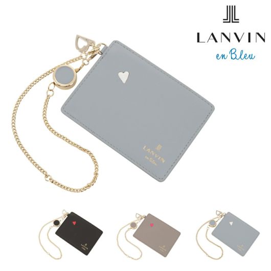 ランバンオンブルー パスケース 定期入れ リール付き 本革 レディース カルラ 484406 <br>LANVIN en Bleu｜カードケース コードリール 伸縮 通勤 通学 IDカード ICカード ハート 牛革 レザー ブランド 大人 かわいい ギフト プレゼント