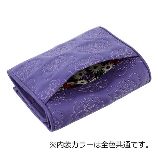 ANNA SUI 黒レザー三つ折り財布 赤い刺繍 蝶モチーフ 箱付き