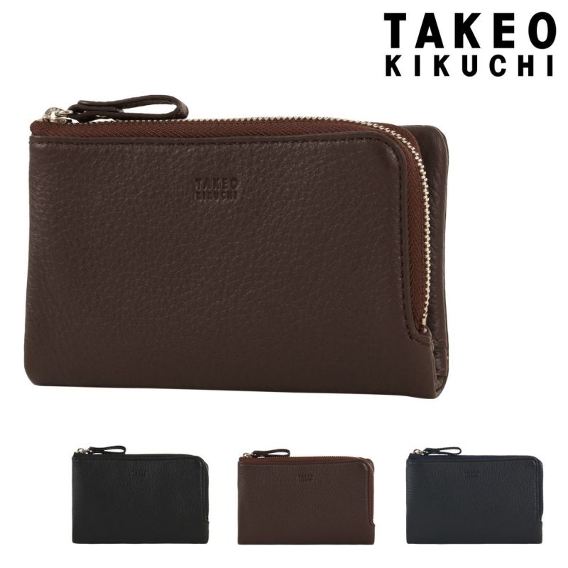 TAKEO KIKUCHI ブラック 二つ折り財布　金具ロゴ　牛革　金ボタン タケオキクチ 財布 二つ折り テネーロ 1709019 TAKEO KIKUCHI 本