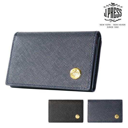 ジェイプレス 名刺入れ エンブレムボタン メンズ 7725 <br>J.PRESS 牛革 本革 レザー