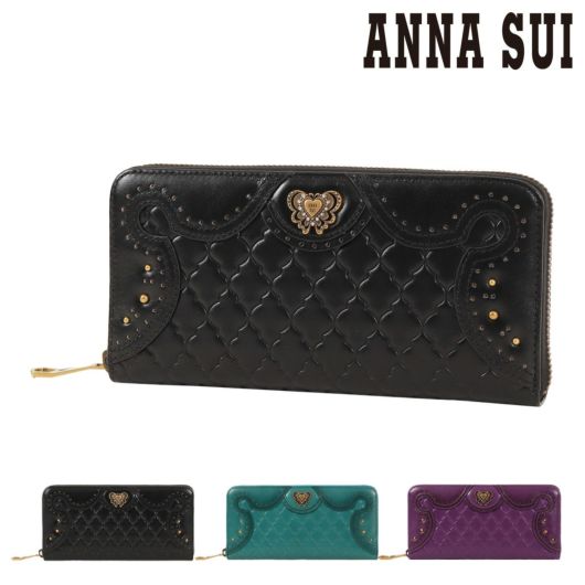 アナスイ 長財布 ラウンドファスナー エレノア 本革 レディース<br> 317860 <br>ANNASUI 牛革 レザー 蝶 バタフライ キルティング キルト