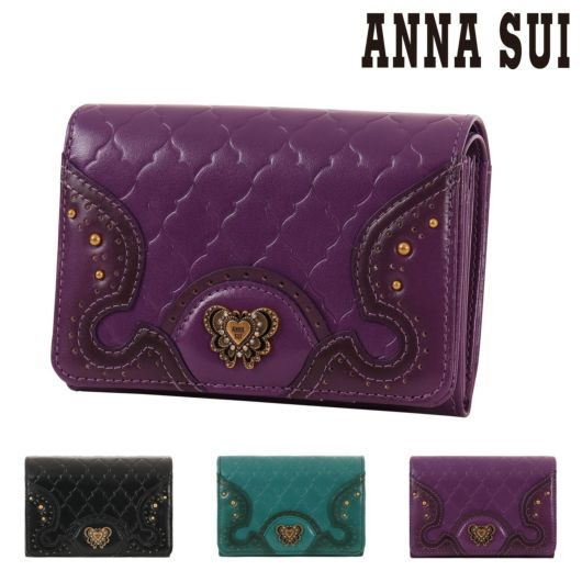 アナスイ 二つ折り財布 L字ファスナー エレノア 本革 レディース<br> 317862 ANNASUI | 牛革 レザー 蝶 バタフライ キルティング キルト