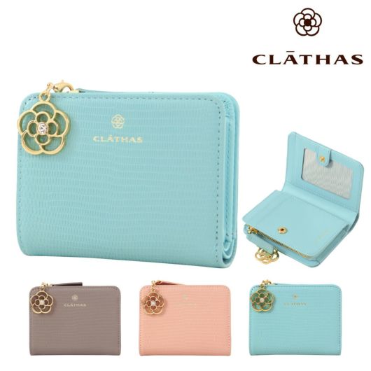 クレイサス 二つ折り財布  本革  レディース ペーシュ<br> 190293 CLATHAS | ミニ財布 リザード型押し カメリア 牛革 レザー