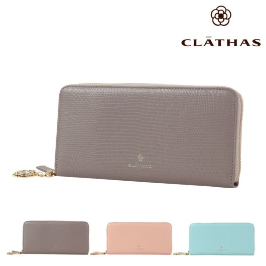 クレイサス 長財布 ラウンドファスナー 本革  レディース ペーシュ<br> 190290 CLATHAS | リザード型押し カメリア 牛革 レザー