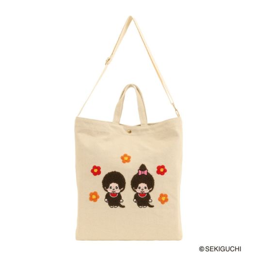 【未使用品】monzee モンジー ナイロンバッグ 立体刺繍 モンチッチ サガラ刺繍 帆布トートバッグ レディースAMS-001 AM