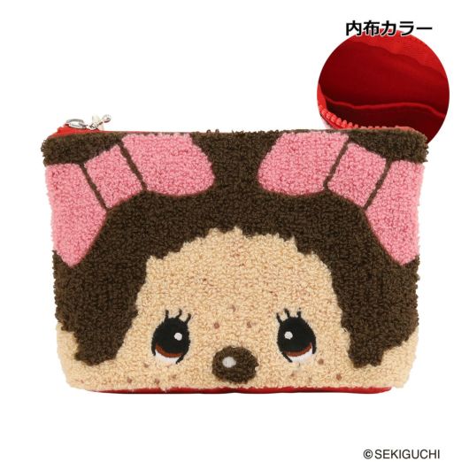 モンチッチ サガラ刺繍 ビッグフェイスポーチ レディースAMS-002