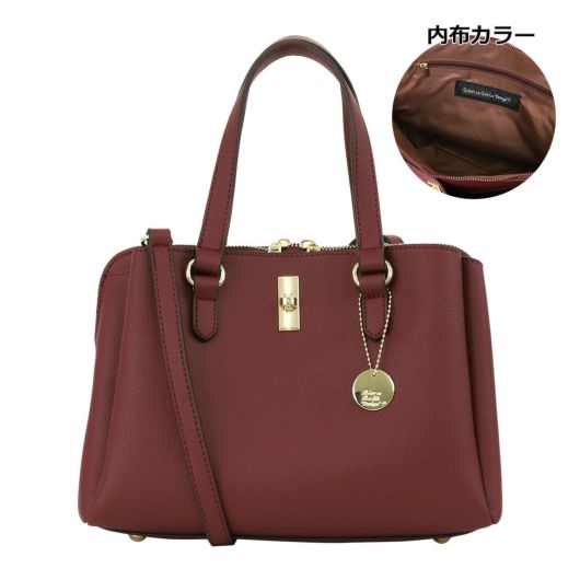 ブラウンレザー ハンドバッグ ポーチ付き SQUARE ZIP & SNAP POUCH