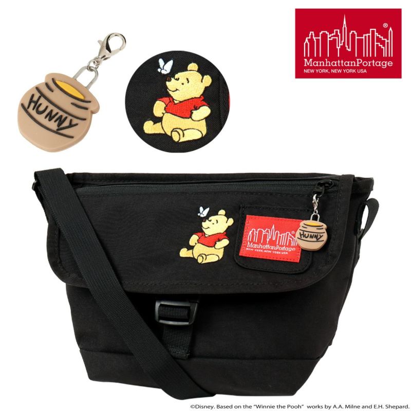 マンハッタンポーテージ くまのプーさん コラボ POOH プーさん メッセンジャーバッグ メンズ レディース MP1603FZP500PH25 Manhattan Portage 軽量 おしゃれ かわいい ペットボトル収納可能 オリジナルチャーム付き 斜めがけ 肩掛け マンハッタンポーテージ くまのプーさん コラボ POOH プーさん
